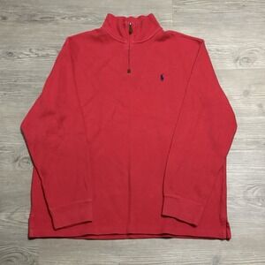 Vintage Polo Ralph Lauren Mens XL Red Quarter Zip Knit Pony Faded